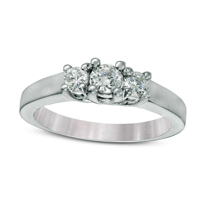 Image of ID 1 050 CT TW Natural Diamond Three Stone Satin-Finish Engagement Ring in Solid 14K White Gold