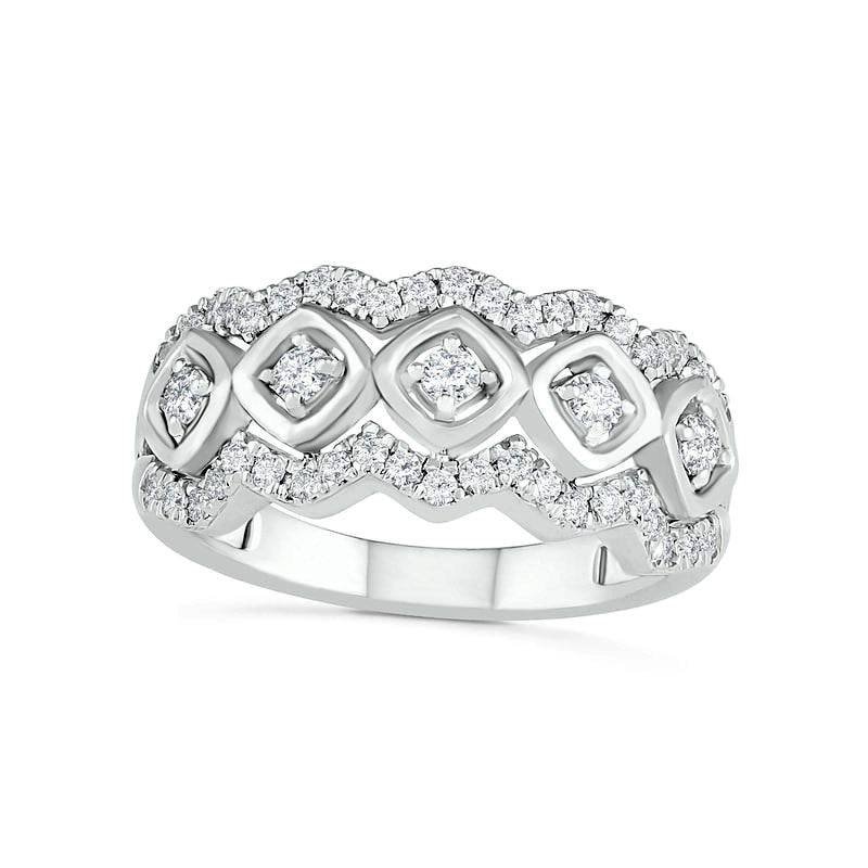 Image of ID 1 050 CT TW Natural Diamond Tilted Square Frames Ring in Solid 10K White Gold