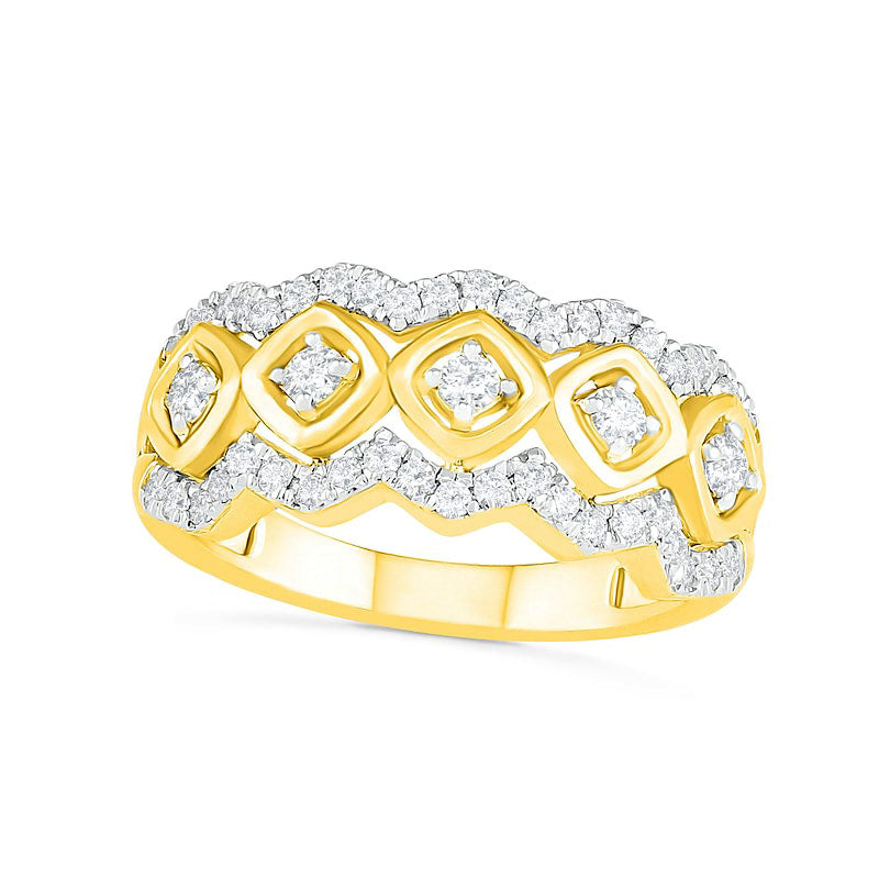 Image of ID 1 050 CT TW Natural Diamond Tilted Square Frames Ring in Solid 10K Yellow Gold