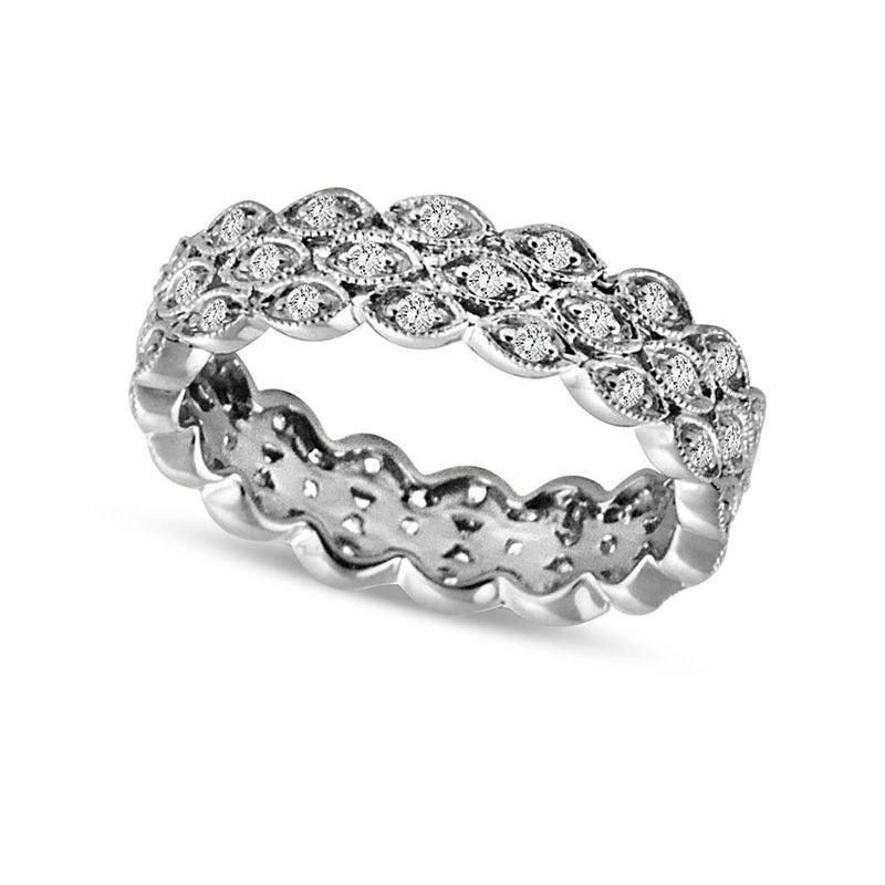 Image of ID 1 050 CT TW Natural Diamond Triple Row Antique Vintage-Style Eternity Wedding Band in Solid 14K White Gold