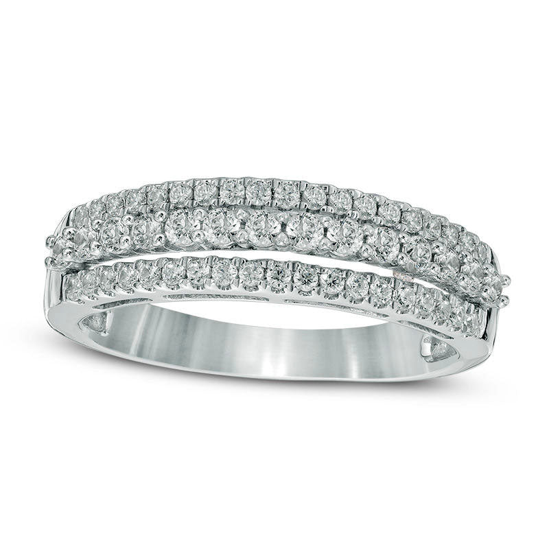 Image of ID 1 050 CT TW Natural Diamond Triple Row Wedding Band in Solid 10K White Gold