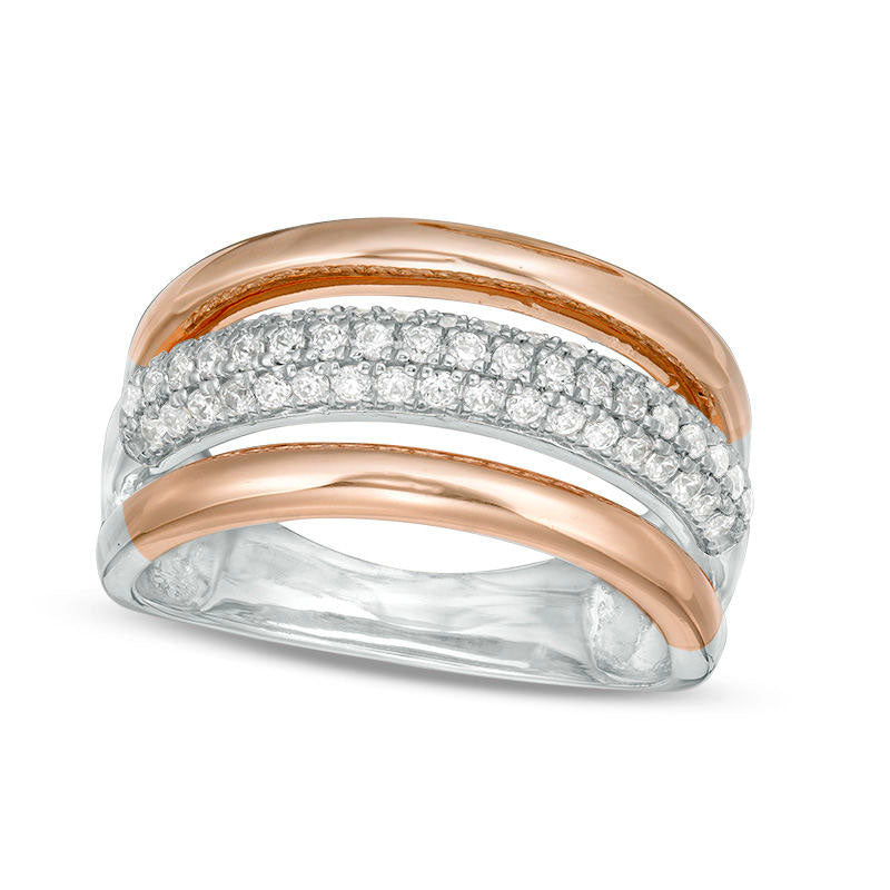 Image of ID 1 050 CT TW Natural Diamond Triple Split Ring in Solid 10K Two-Tone Gold