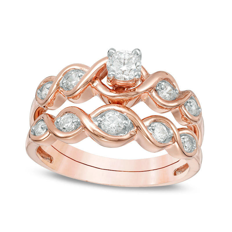 Image of ID 1 050 CT TW Natural Diamond Twist Bridal Engagement Ring Set in Solid 10K Rose Gold