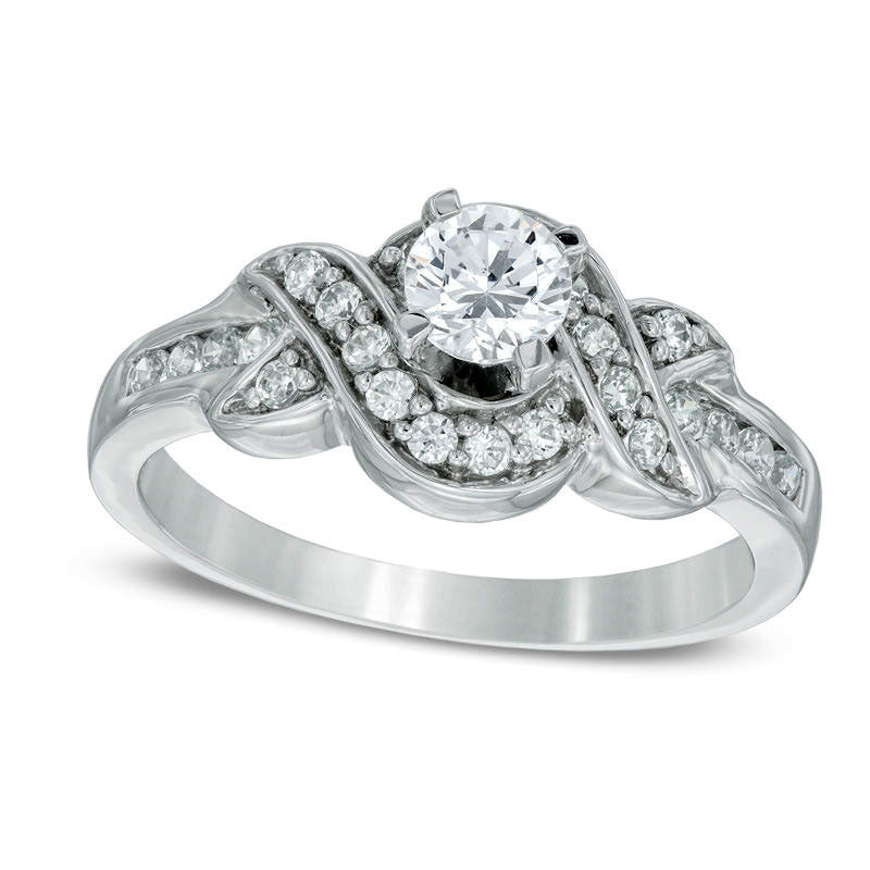 Image of ID 1 050 CT TW Natural Diamond Twist Engagement Ring in Solid 10K White Gold