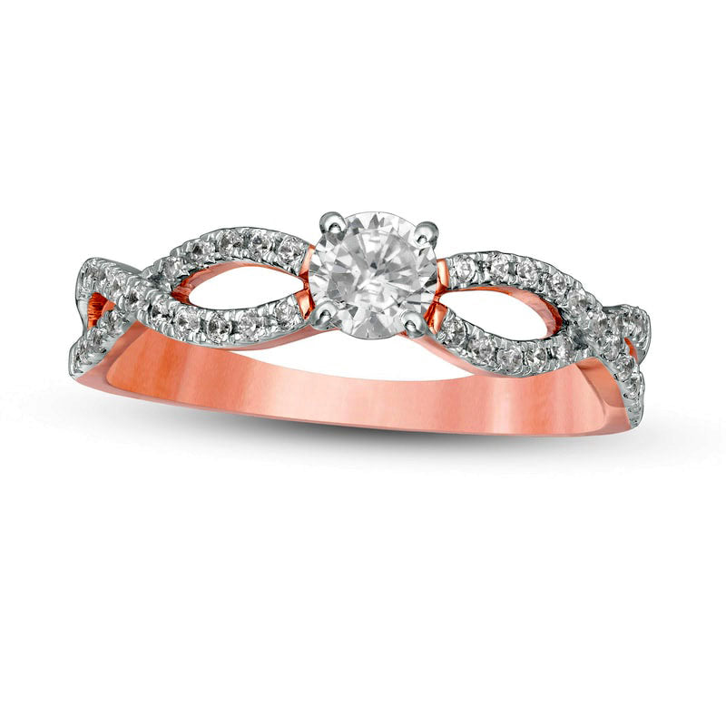 Image of ID 1 050 CT TW Natural Diamond Twist Shank Engagement Ring in Solid 10K Rose Gold