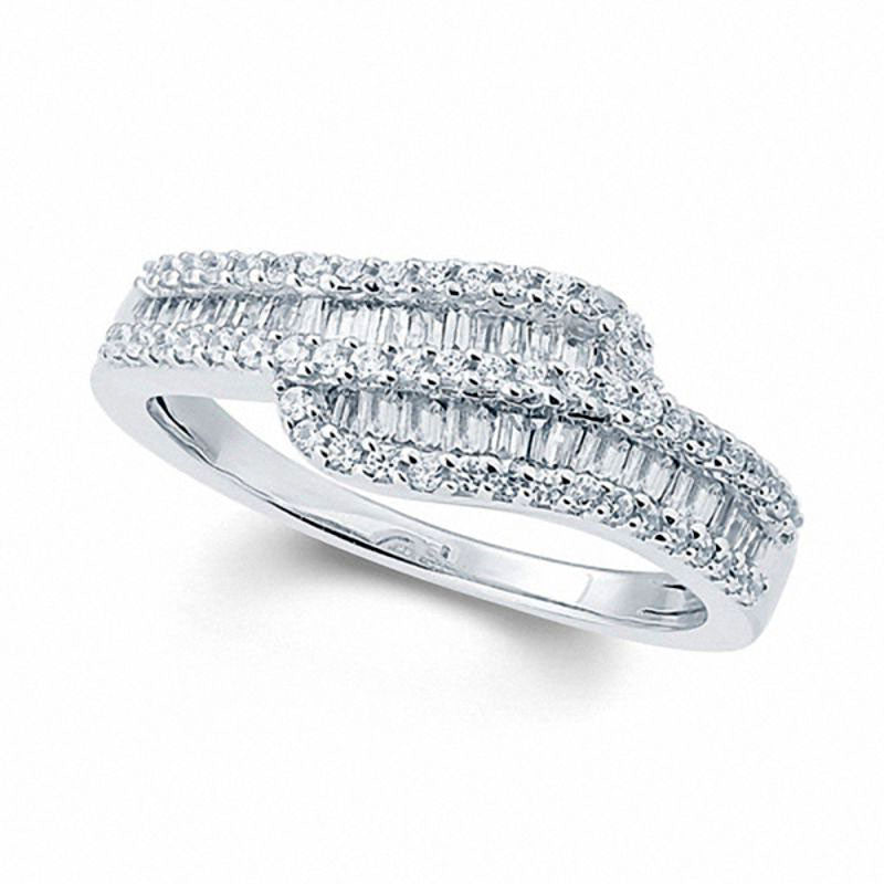 Image of ID 1 050 CT TW Natural Diamond Two Row Wave Ring in Solid 10K White Gold