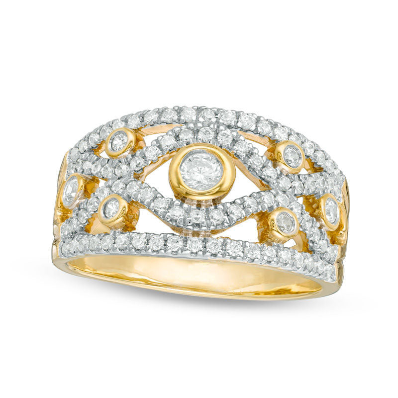Image of ID 1 050 CT TW Natural Diamond Wave Ring in Solid 10K Yellow Gold