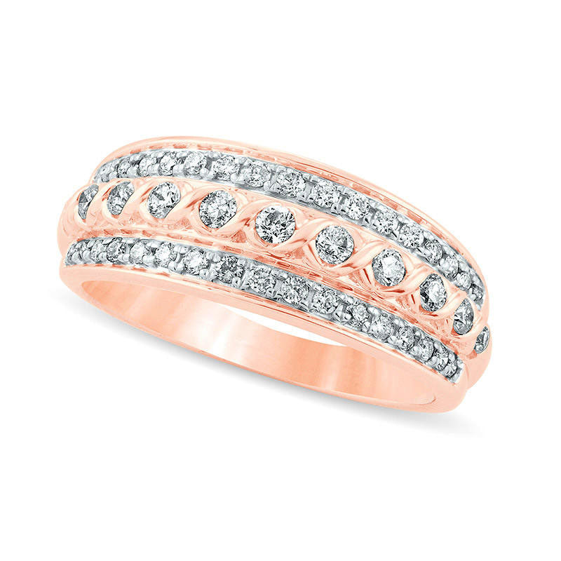 Image of ID 1 050 CT TW Natural Diamond XO Center Multi-Row Ring in Solid 10K Rose Gold