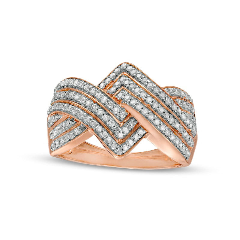 Image of ID 1 050 CT TW Natural Diamond Zig-Zag Crossover Ring in Solid 10K Rose Gold
