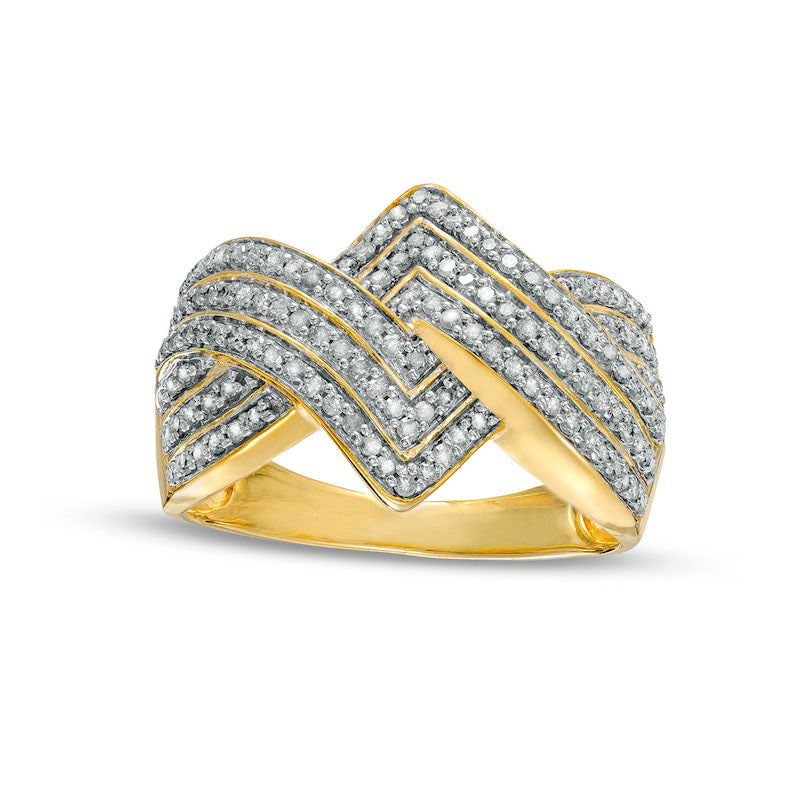 Image of ID 1 050 CT TW Natural Diamond Zig-Zag Crossover Ring in Solid 10K Yellow Gold