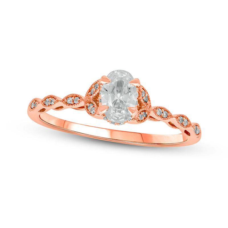 Image of ID 1 050 CT TW Oval Natural Diamond Antique Vintage-Style Engagement Ring in Solid 10K Rose Gold (I/I2)