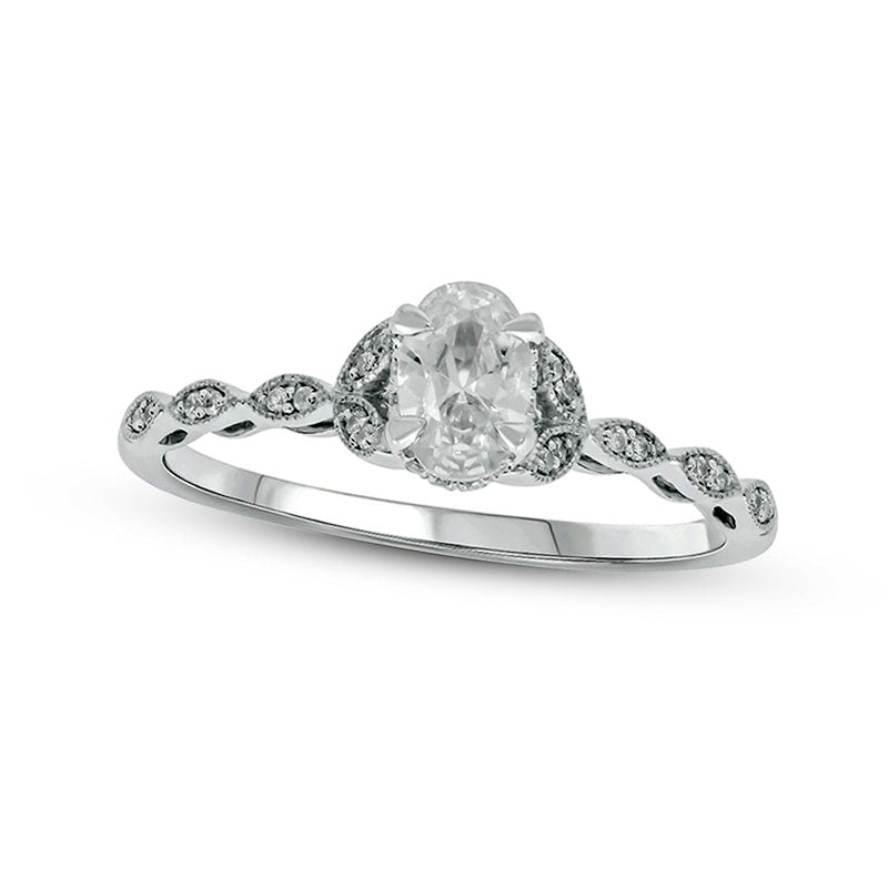 Image of ID 1 050 CT TW Oval Natural Diamond Antique Vintage-Style Engagement Ring in Solid 10K White Gold (I/I2)