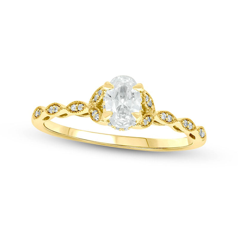 Image of ID 1 050 CT TW Oval Natural Diamond Antique Vintage-Style Engagement Ring in Solid 10K Yellow Gold (I/I2)