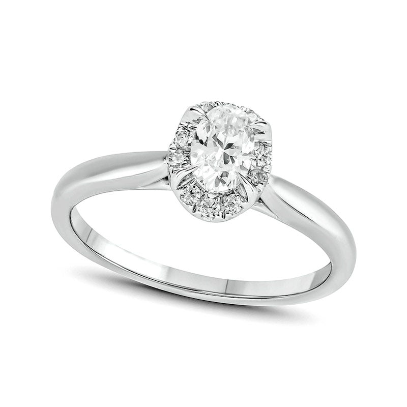 Image of ID 1 050 CT TW Oval Natural Diamond Frame Engagement Ring in Solid 14K White Gold