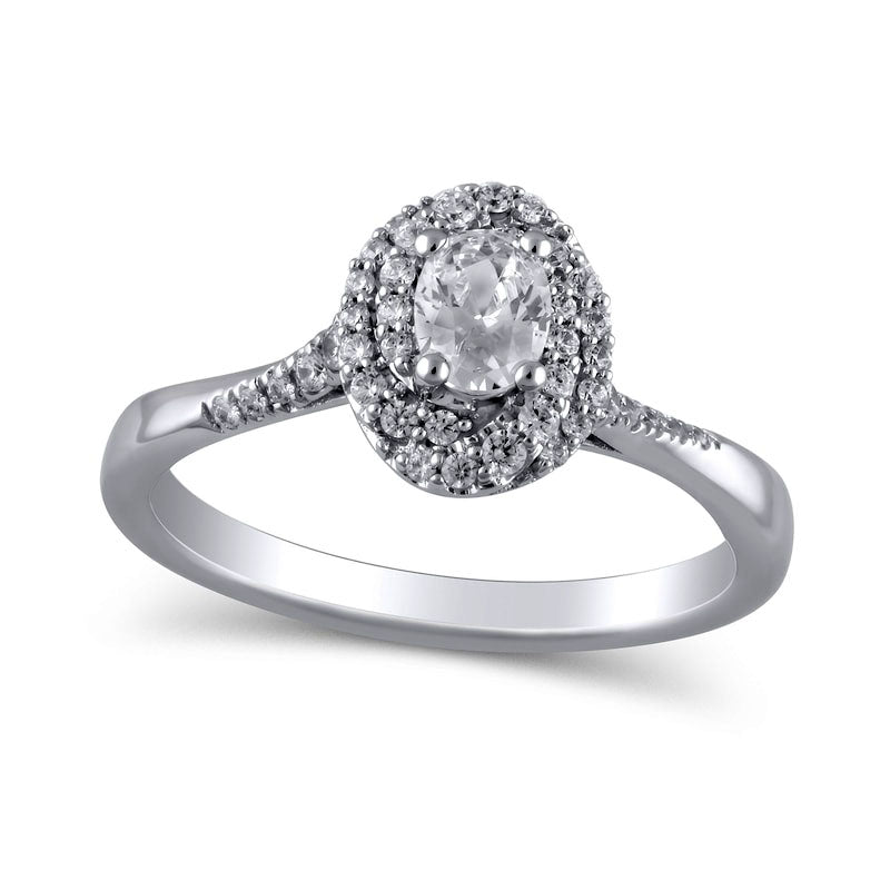 Image of ID 1 050 CT TW Oval Natural Diamond Swirl Frame Engagement Ring in Solid 10K White Gold