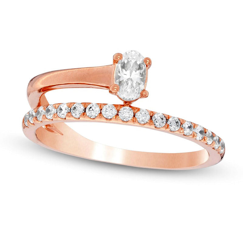 Image of ID 1 050 CT TW Oval Natural Diamond Wrap Ring in Solid 10K Rose Gold