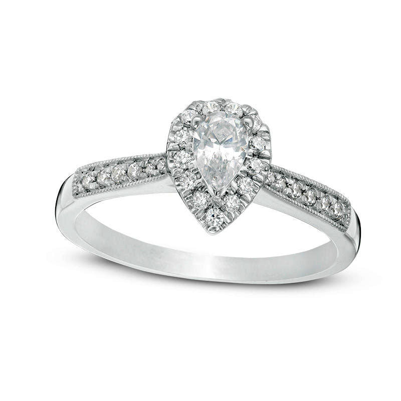 Image of ID 1 050 CT TW Pear-Shaped Natural Diamond Frame Antique Vintage-Style Engagement Ring in Solid 14K White Gold