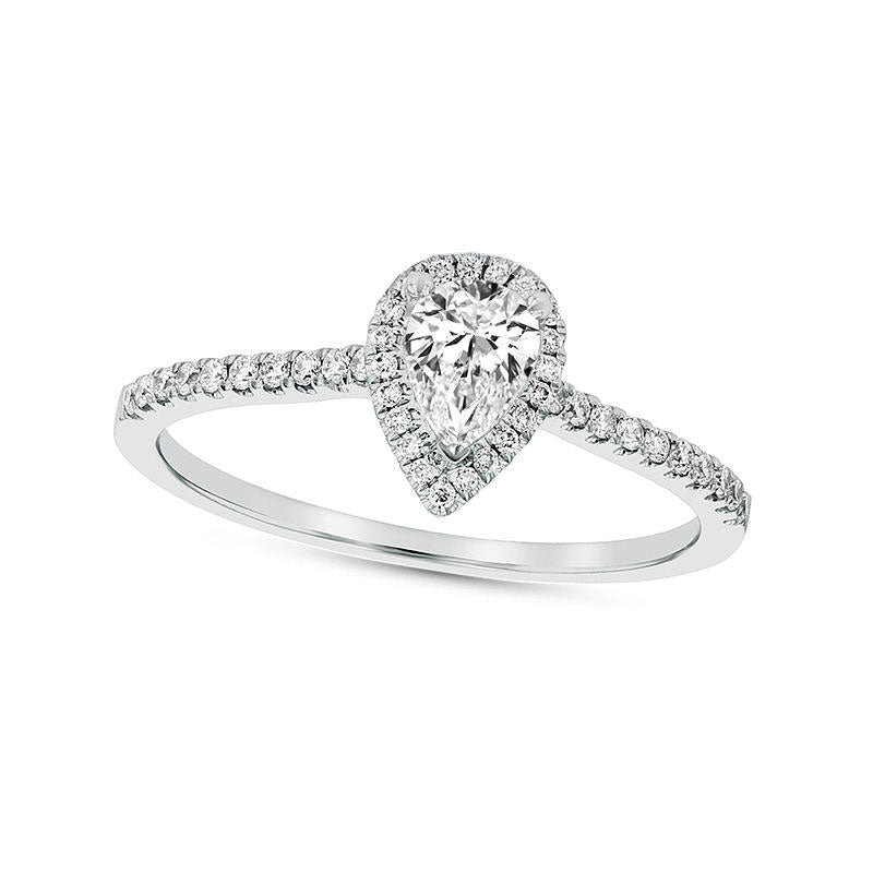 Image of ID 1 050 CT TW Pear-Shaped Natural Diamond Frame Engagement Ring in Solid 18K White Gold (G/SI2)