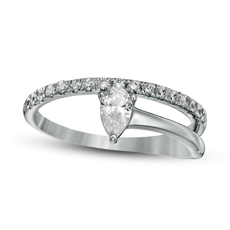 Image of ID 1 050 CT TW Pear-Shaped Natural Diamond Wrap Ring in Solid 10K White Gold