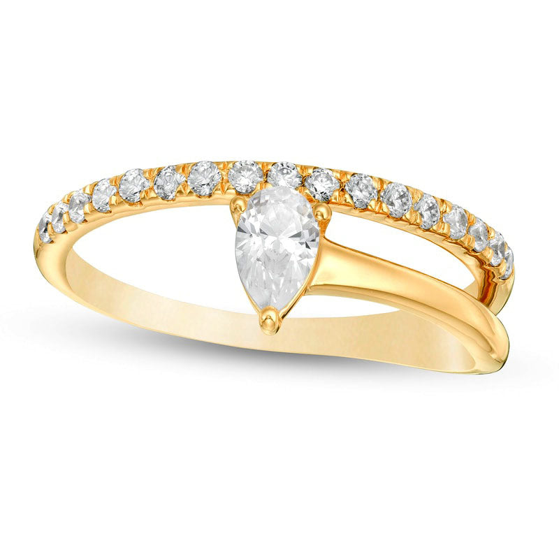 Image of ID 1 050 CT TW Pear-Shaped Natural Diamond Wrap Ring in Solid 10K Yellow Gold