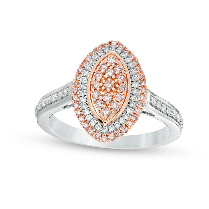 Image of ID 1 050 CT TW Pink and White Natural Diamond Double Marquise Frame Ring in Solid 14K Two-Tone Gold