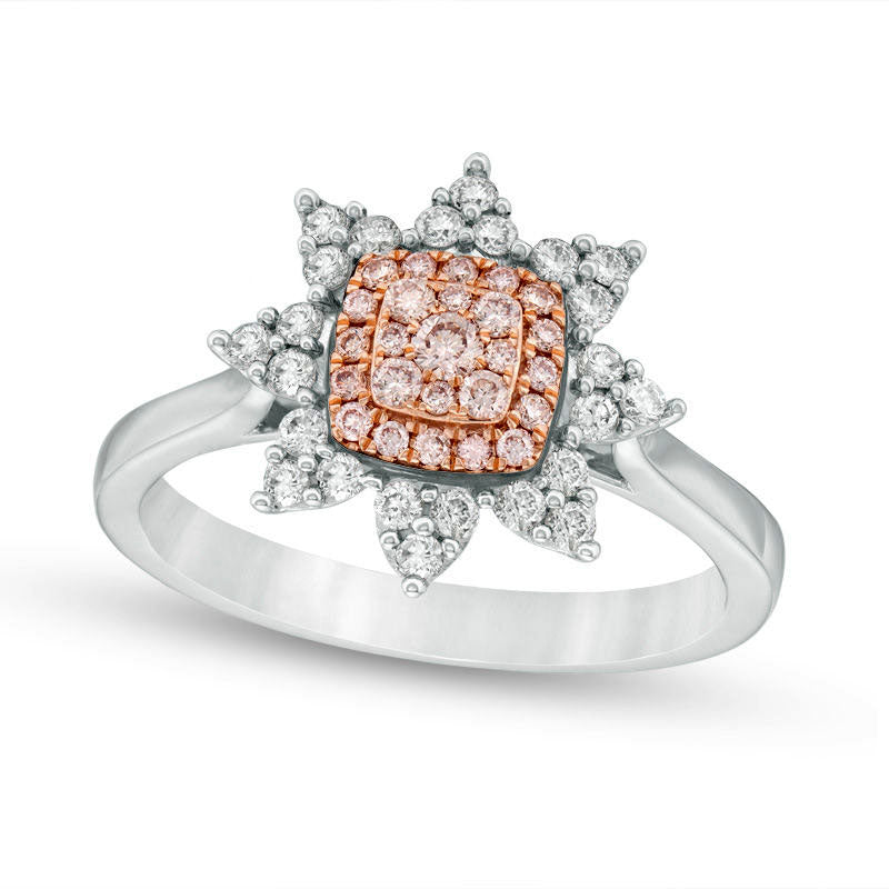 Image of ID 1 050 CT TW Pink and White Natural Diamond Sunburst Ring in Solid 14K Two-Tone Gold