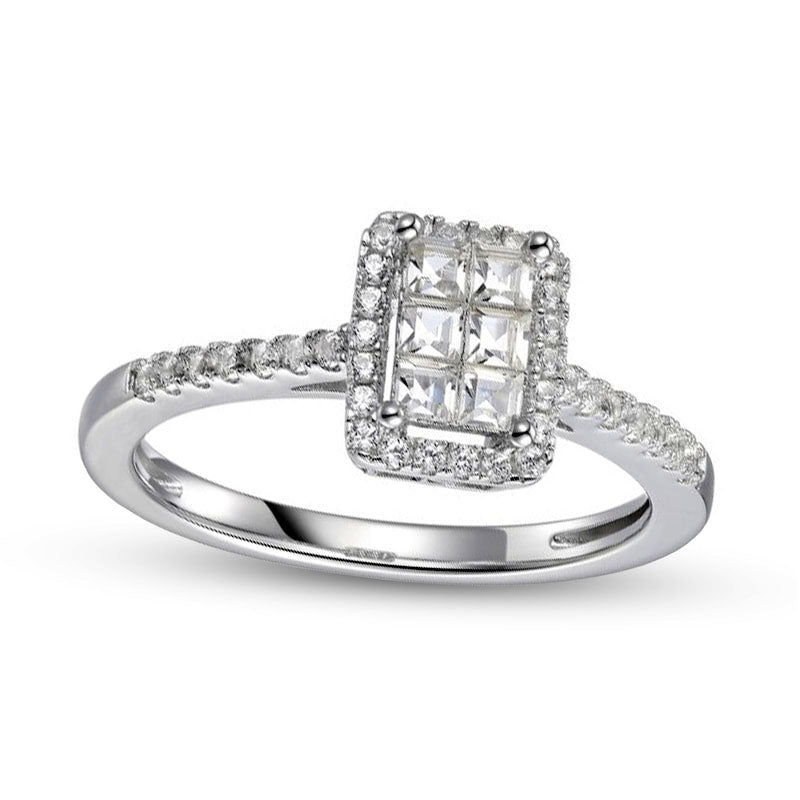 Image of ID 1 050 CT TW Princess-Cut Composite Natural Diamond Rectangle Frame Ring in Solid 10K White Gold