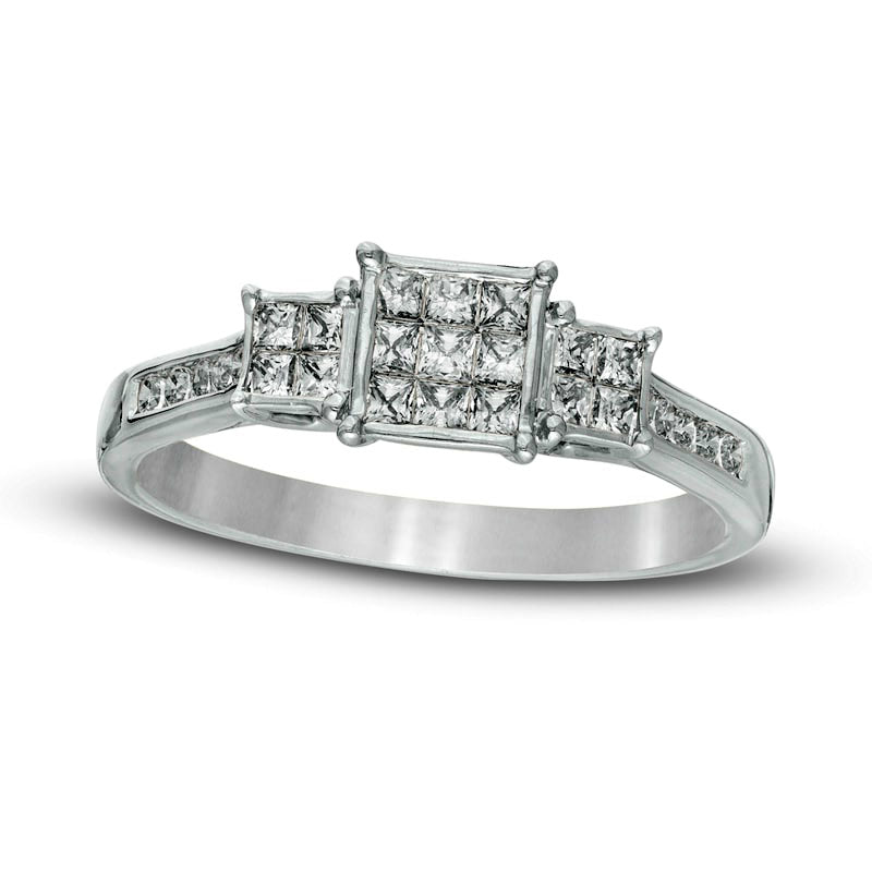 Image of ID 1 050 CT TW Princess-Cut Composite Natural Diamond Three Stone Engagement Ring in Solid 10K White Gold