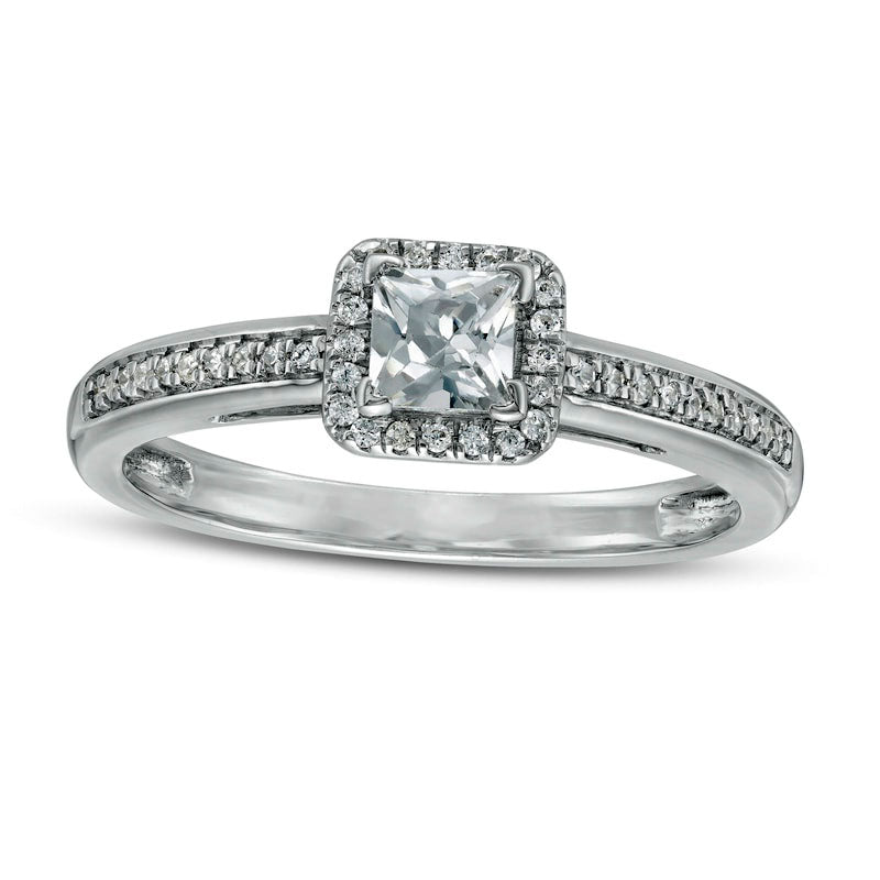 Image of ID 1 050 CT TW Princess-Cut Natural Diamond Cushion Frame Engagement Ring in Solid 10K White Gold