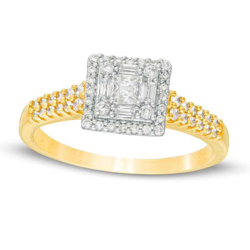 Image of ID 1 050 CT TW Princess-Cut Natural Diamond Double Frame Engagement Ring in Solid 14K Gold