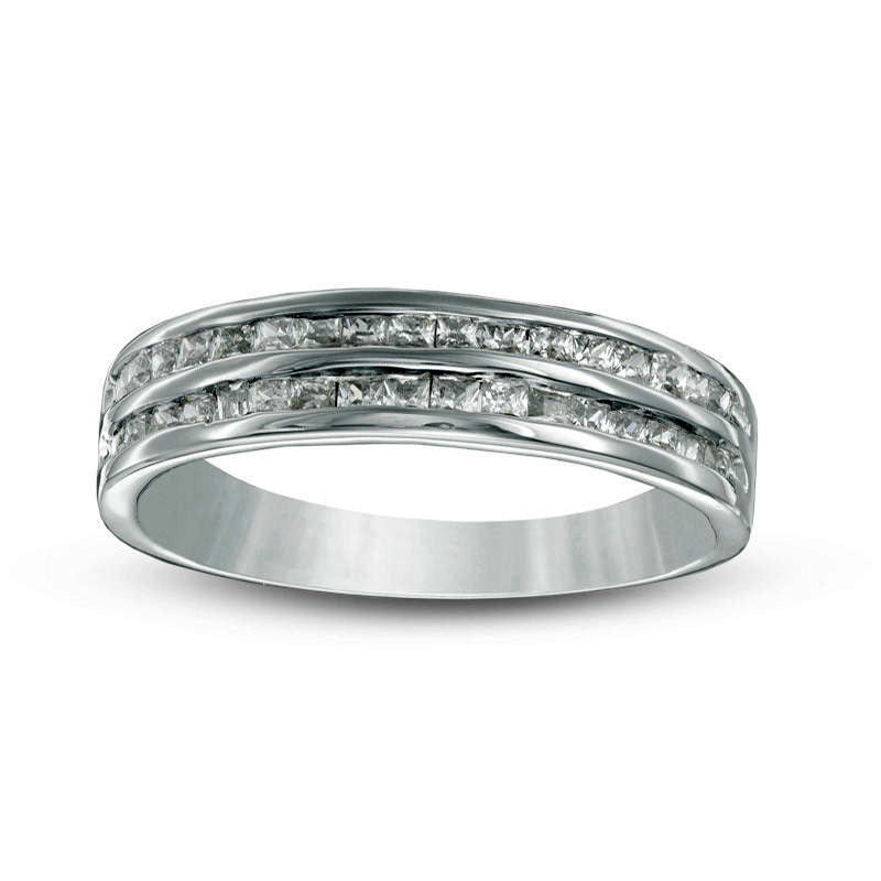 Image of ID 1 050 CT TW Princess-Cut Natural Diamond Double Row Wedding Band in Solid 10K White Gold