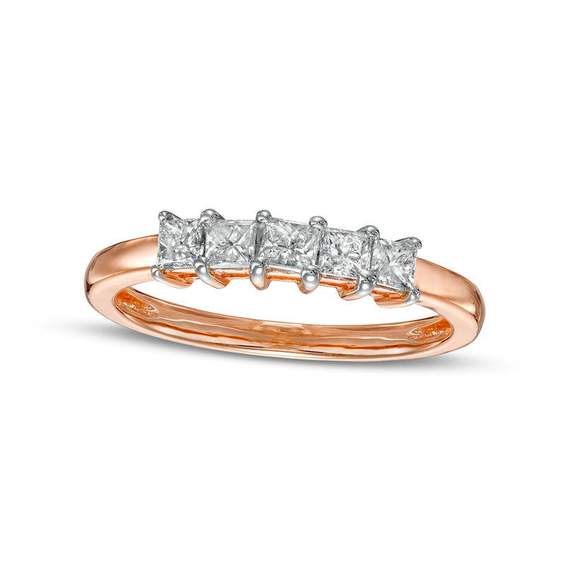 Image of ID 1 050 CT TW Princess-Cut Natural Diamond Five Stone Anniversary Band in Solid 10K Rose Gold