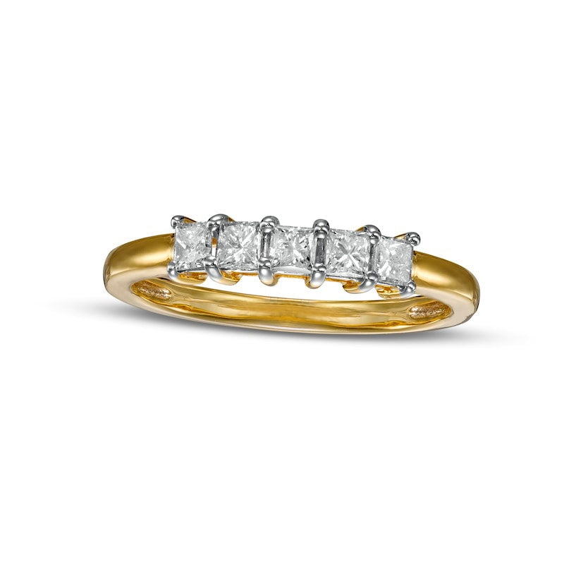 Image of ID 1 050 CT TW Princess-Cut Natural Diamond Five Stone Anniversary Band in Solid 10K Yellow Gold