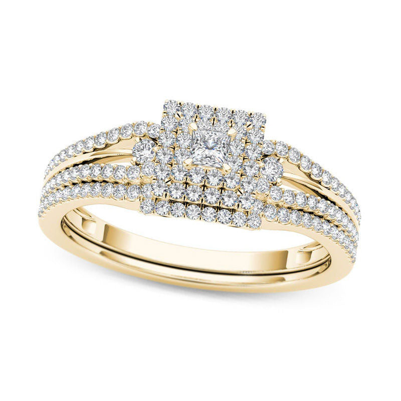 Image of ID 1 050 CT TW Princess-Cut Natural Diamond Frame Bridal Engagement Ring Set in Solid 14K Gold
