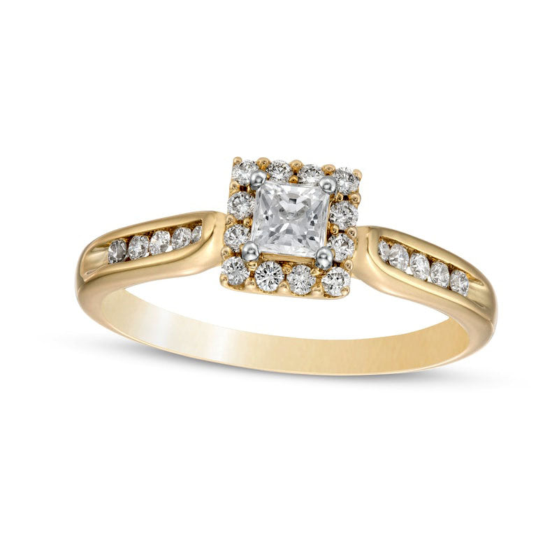 Image of ID 1 050 CT TW Princess-Cut Natural Diamond Frame Engagement Ring in Solid 14K Gold