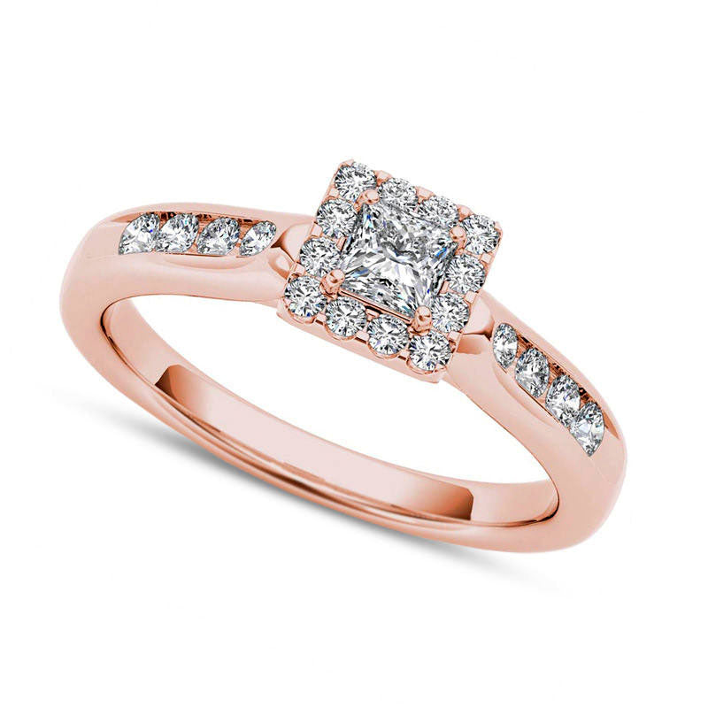 Image of ID 1 050 CT TW Princess-Cut Natural Diamond Frame Engagement Ring in Solid 14K Rose Gold