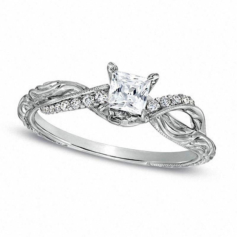 Image of ID 1 050 CT TW Princess-Cut Natural Diamond Split Shank Engagement Ring in Solid 10K White Gold