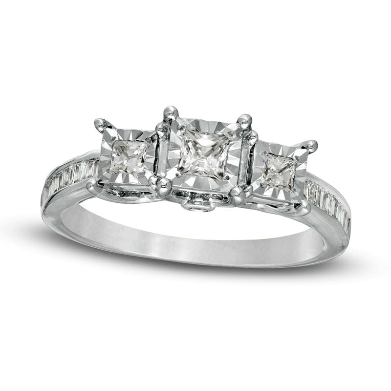 Image of ID 1 050 CT TW Princess-Cut Natural Diamond Three Stone Engagement Ring Solid 10K White Gold