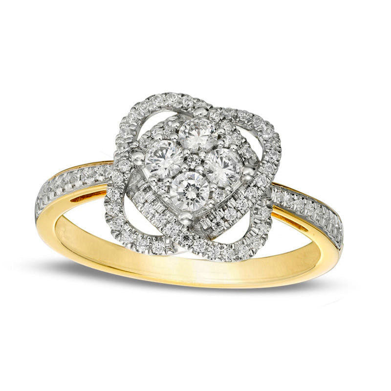 Image of ID 1 050 CT TW Quad Natural Diamond Orbit Frame Engagement Ring in Solid 10K Yellow Gold