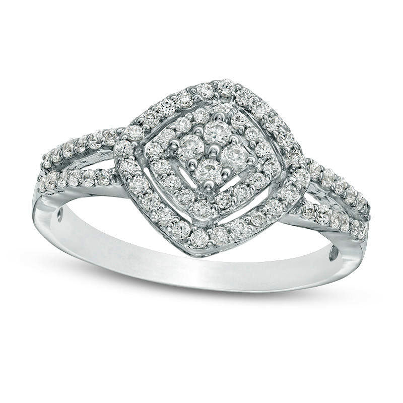 Image of ID 1 050 CT TW Quad Natural Diamond Tilted Double Cushion Frame Ring in Solid 10K White Gold