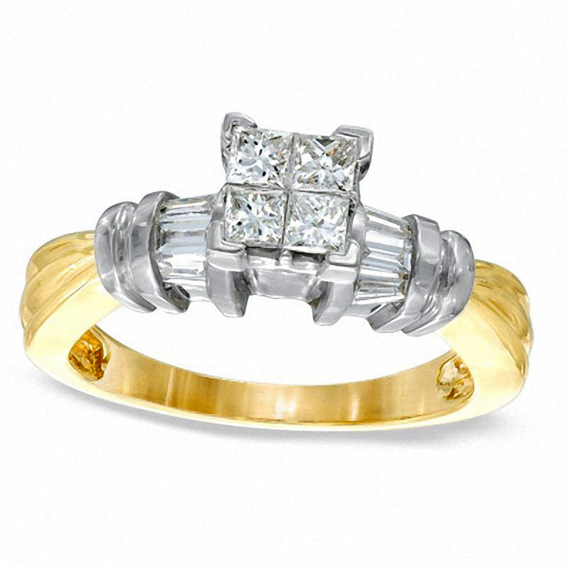 Image of ID 1 050 CT TW Quad Princess-Cut Natural Diamond Engagement Ring in Solid 14K Gold