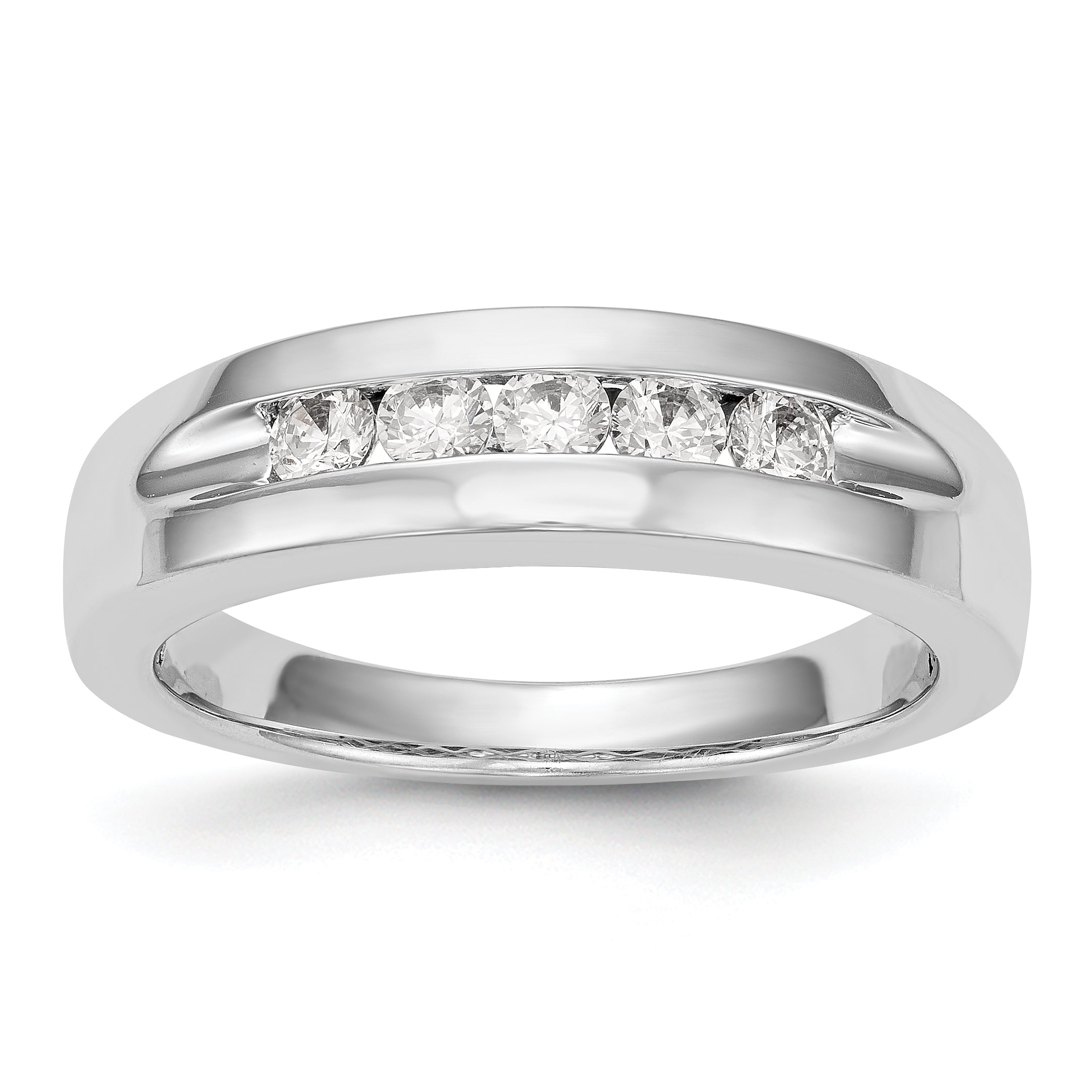 Image of ID 1 050ct CZ Solid Real 14K White Gold 5-Stone Men's Channel Wedding Band Ring