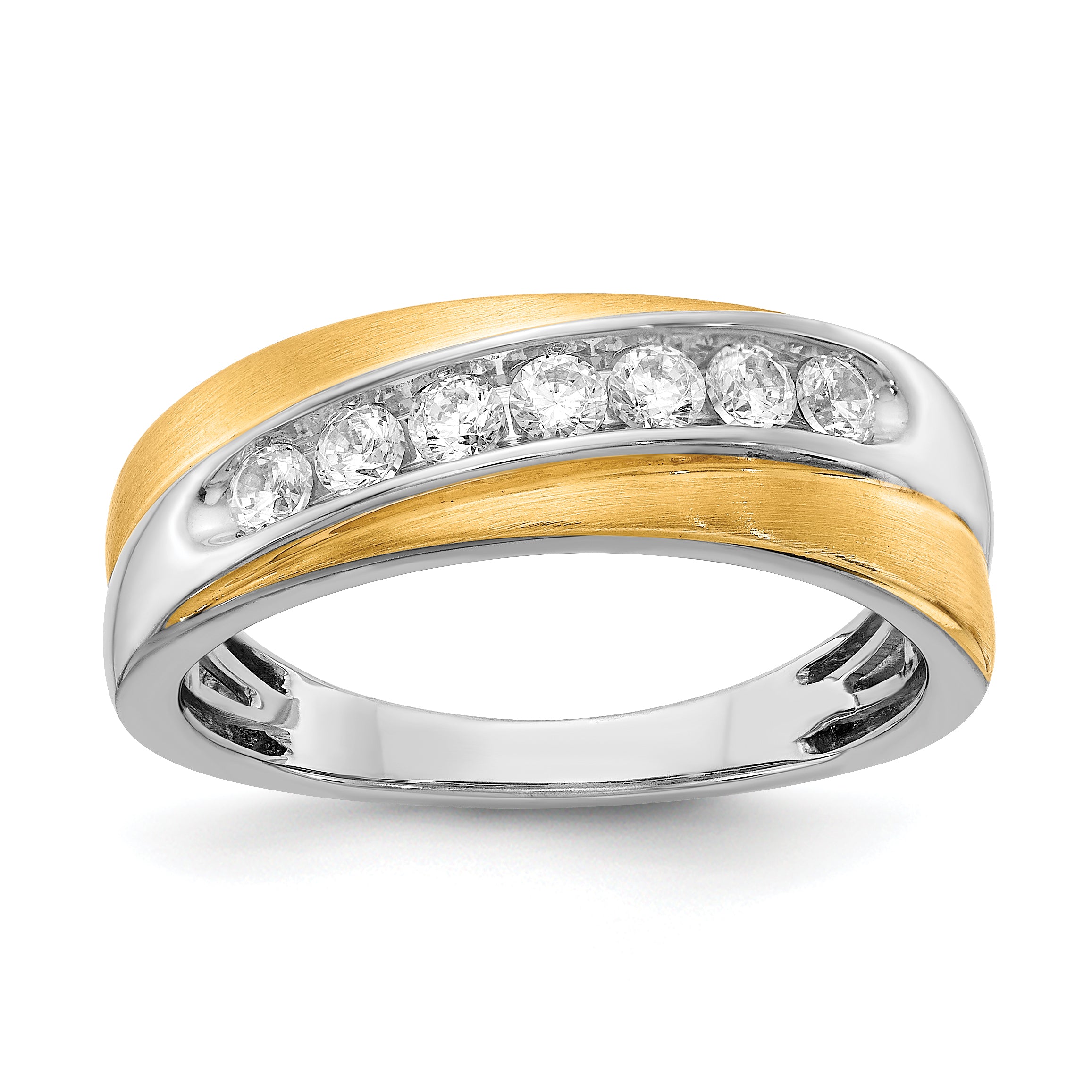 Image of ID 1 050ct CZ Solid Real 14k White & Yellow Gold Men's Ring