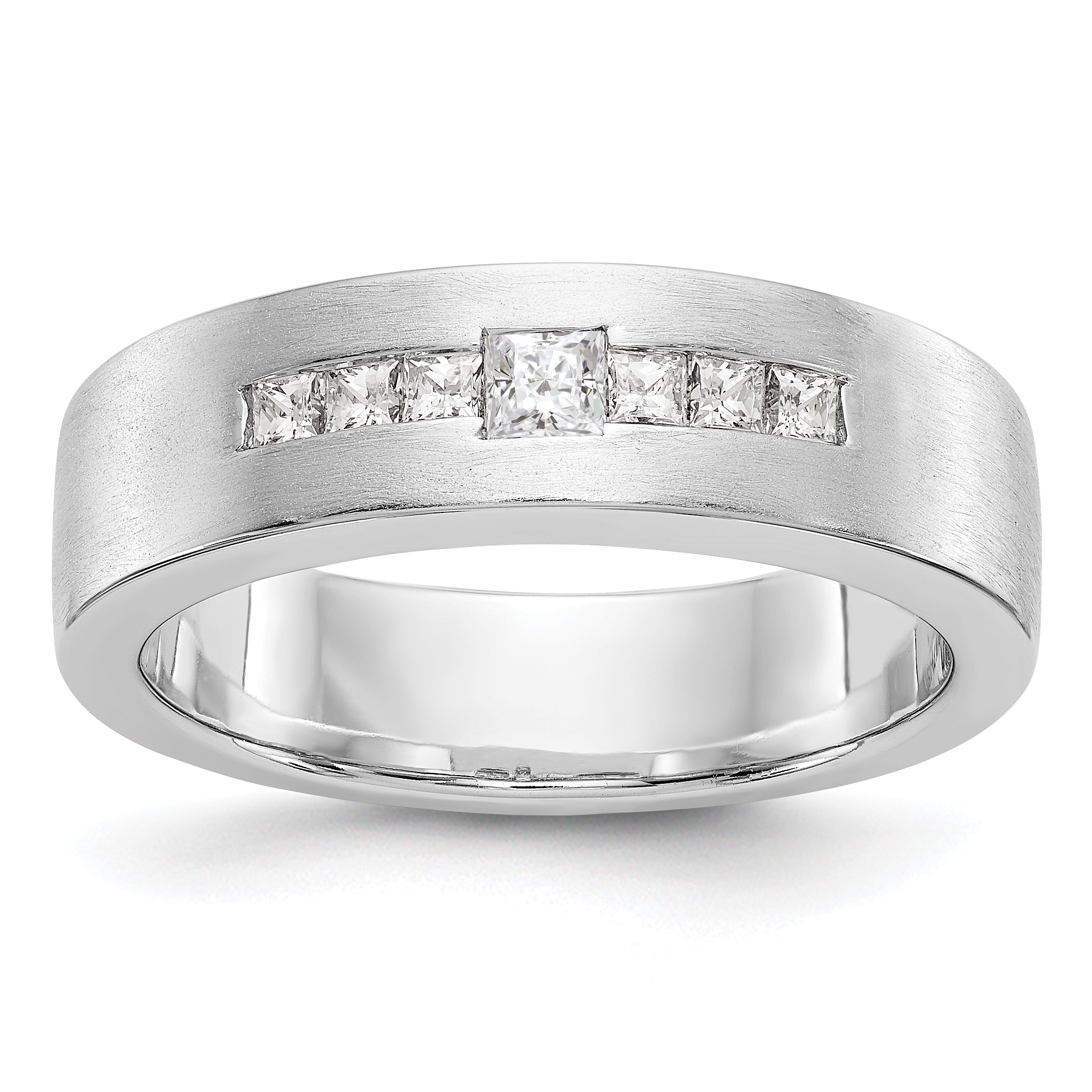 Image of ID 1 051ct CZ Solid Real 14k White Gold men's Wedding Band Ring