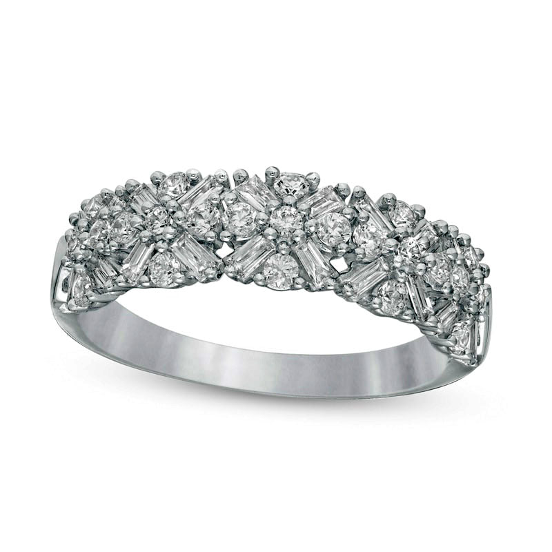 Image of ID 1 063 CT TW Baguette and Round Natural Diamond Anniversary Band in Solid 10K White Gold
