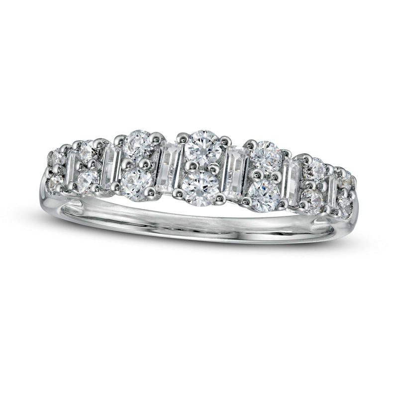 Image of ID 1 063 CT TW Baguette and Round Natural Diamond Band in Solid 14K White Gold