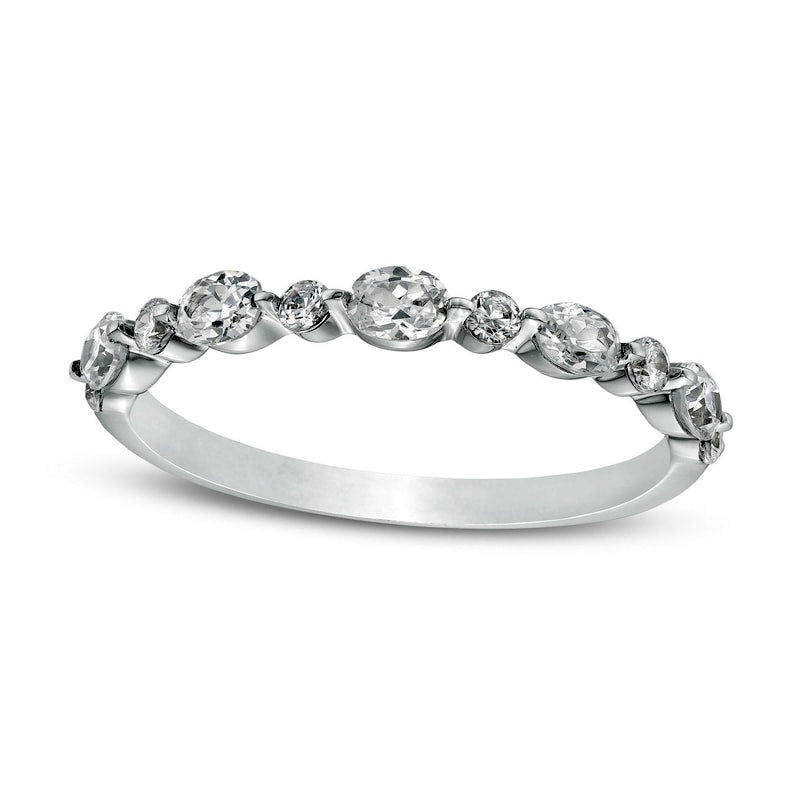 Image of ID 1 063 CT TW Certified Oval Natural Diamond Alternating Anniversary Band in Solid 14K White Gold (I/SI2)