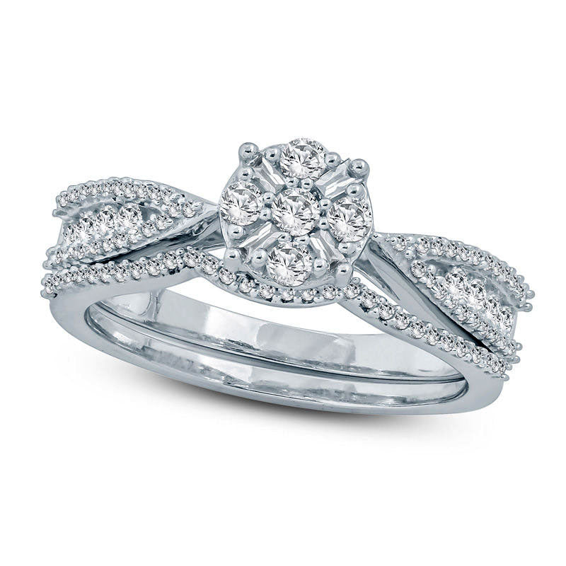 Image of ID 1 063 CT TW Composite Natural Diamond Bridal Engagement Ring Set in Solid 10K White Gold