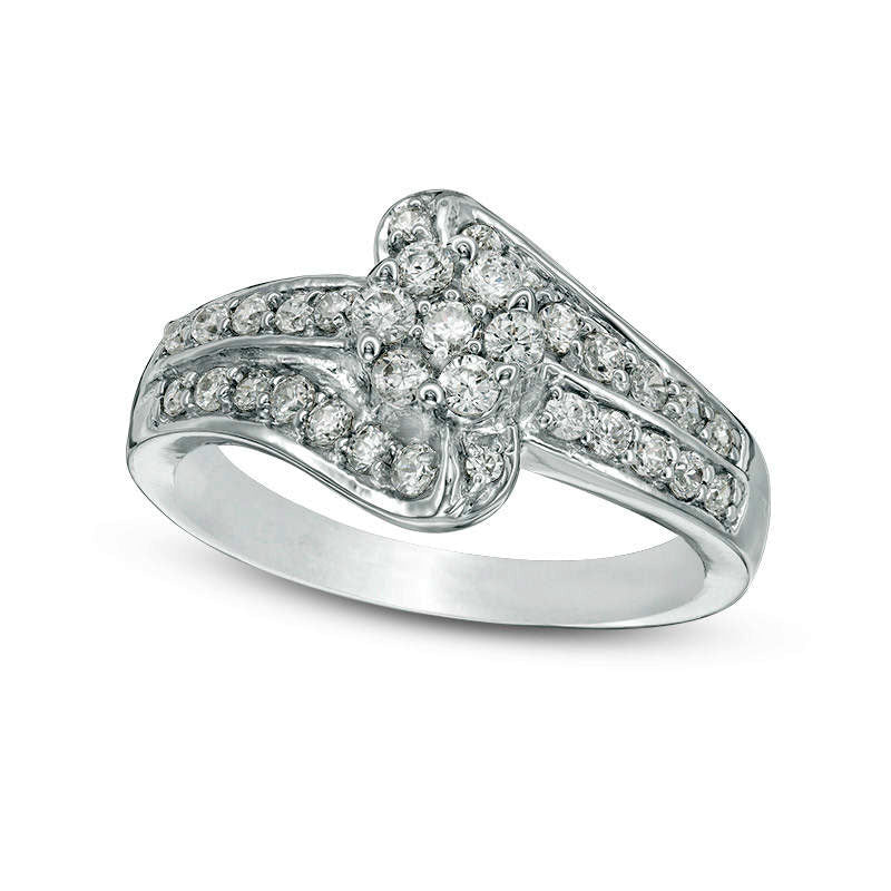 Image of ID 1 063 CT TW Composite Natural Diamond Bypass Ring in Solid 10K White Gold
