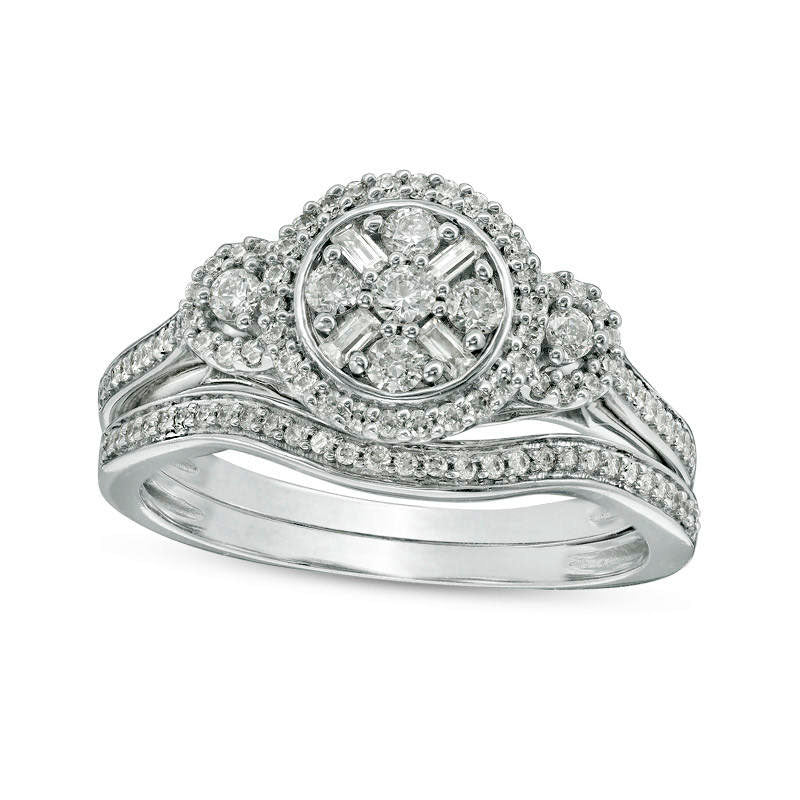 Image of ID 1 063 CT TW Composite Natural Diamond Frame Bridal Engagement Ring Set in Solid 10K White Gold